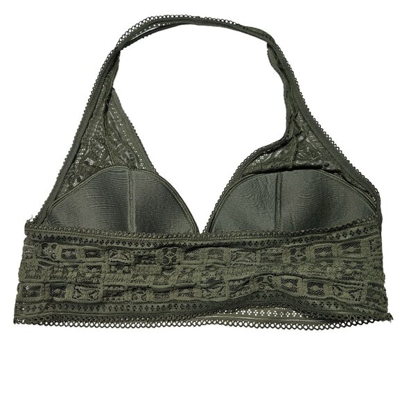 Aerie Lace Halter Bralette Size Medium Olive Green Padded Bra Comfort - Picture 2 of 6
